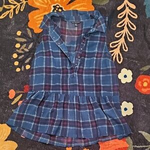 American Eagle Outfitters Navy and Purple Plaid Top